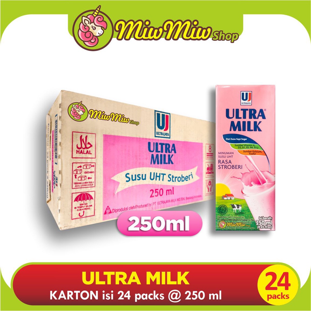 ULTRA MILK (Susu UHT Ultrajaya) 250 ml – GROSIR Karton isi 24 Pack