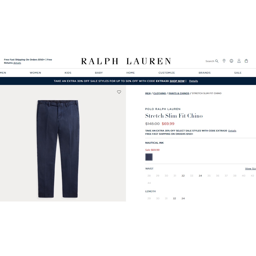 ORIGINAL Celana Chino POLO RALPH LAUREN Stretch Slim Fit Pant