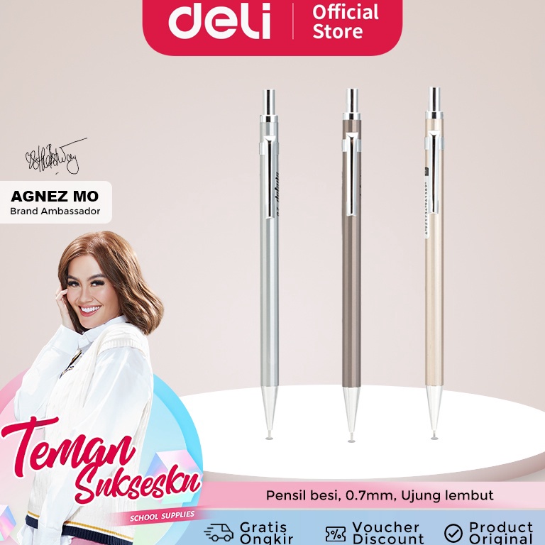 

✪ Deli pensil mekanik besi 0.7mm 3 warna fashion S332 ksp9w