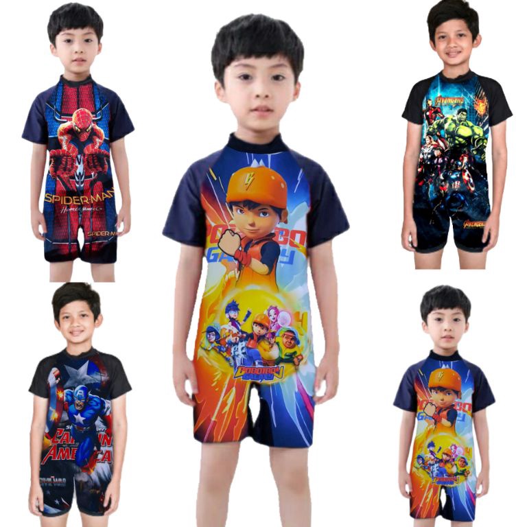 FV5181 baju renang anak laki laki spiderman superhero avangers boboiboy Terlarisss