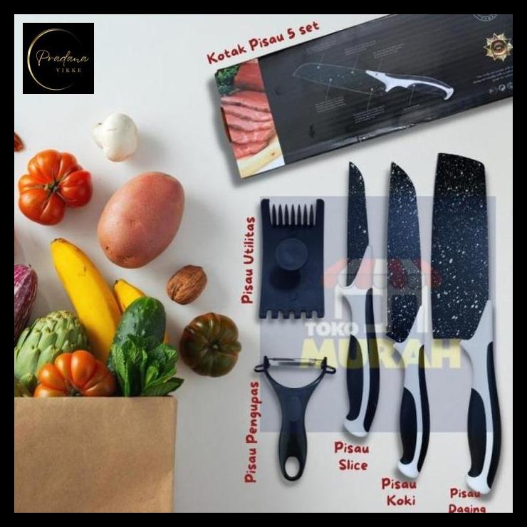 pradanavikke [ J13 ] Pisau Hitam Set 5 In 1 / Pisau Dapur Set Serbaguna J13