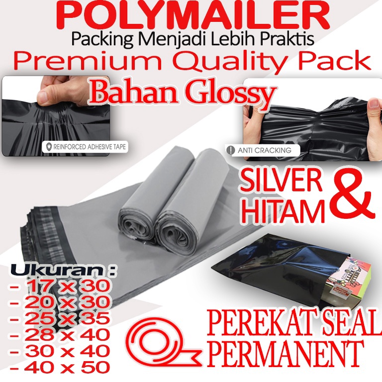 

0V6392 Plastik Packing POLYMAILER | Plastik Online | Polymailer Premium | Polymailer Lem Permanent | Hitam & Silver Glossy 4077