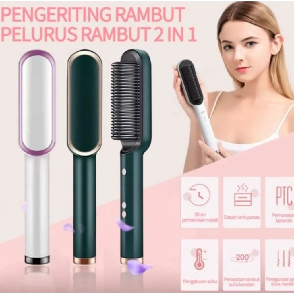 Catok Sisir Pelurus Rambut New Fast Hair Straightener Combs Curler 2 IN 1-Catokan Sisir Listrik Pelurus Rambut 2 IN 1