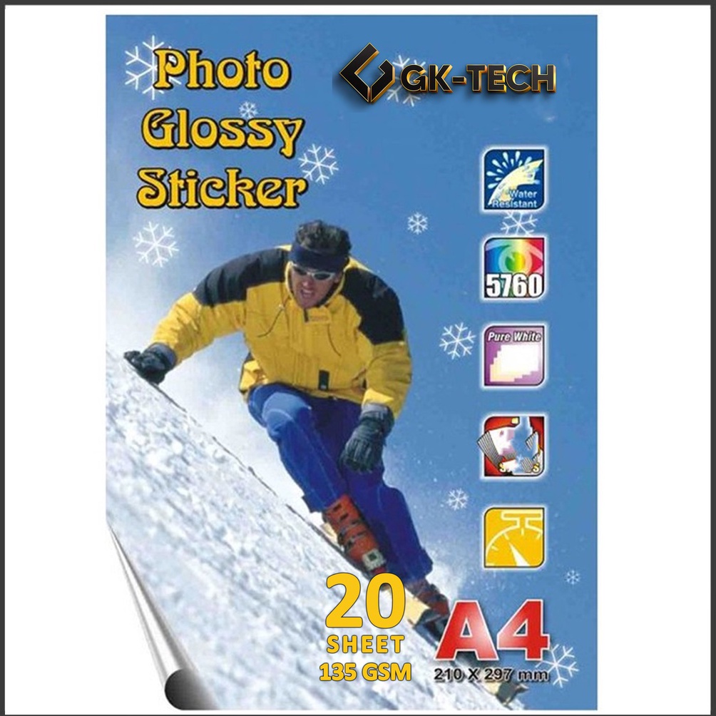 

Laris Sticker Glossy Photo Paper A4 - Glossy Photo Sticker Paper Isi 20 Lembar ( Kertas Foto Sticker Glossy Premium ) 135 GSM GK-TECH ☋COD