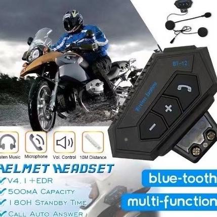 Headset Helm Bluetooth Wireless BT-12 Untuk HELM Motor Bt Headset