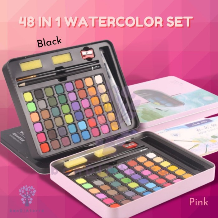

Terlaris Bandiaterra 48 Watercolor Set/Set Cat Air 48 Warna Dengan Kertas Gamba