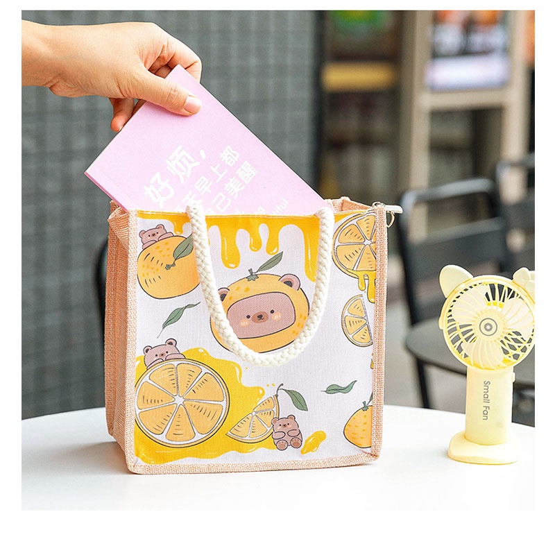 Holiven Tas Kain Berkapasitas Besar- Tas Jinjing dengan Tas Rami Imitasi Kartun Beras