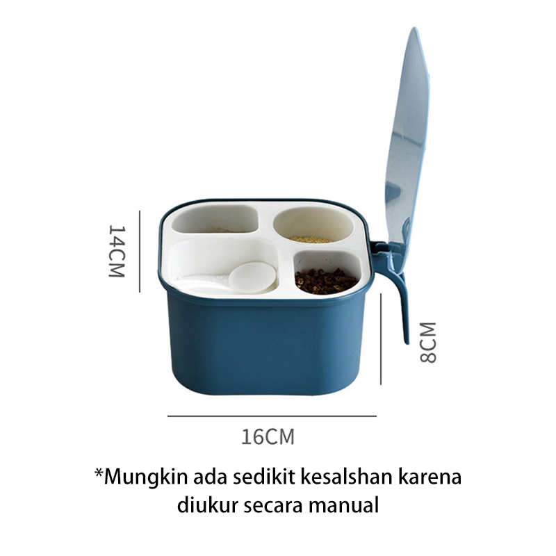 Holiven Kotak Bumbu Multifungsi/4 in 1 Kotak Bumbu / Kotak Penyimpanan Bumbu dengan Penutup