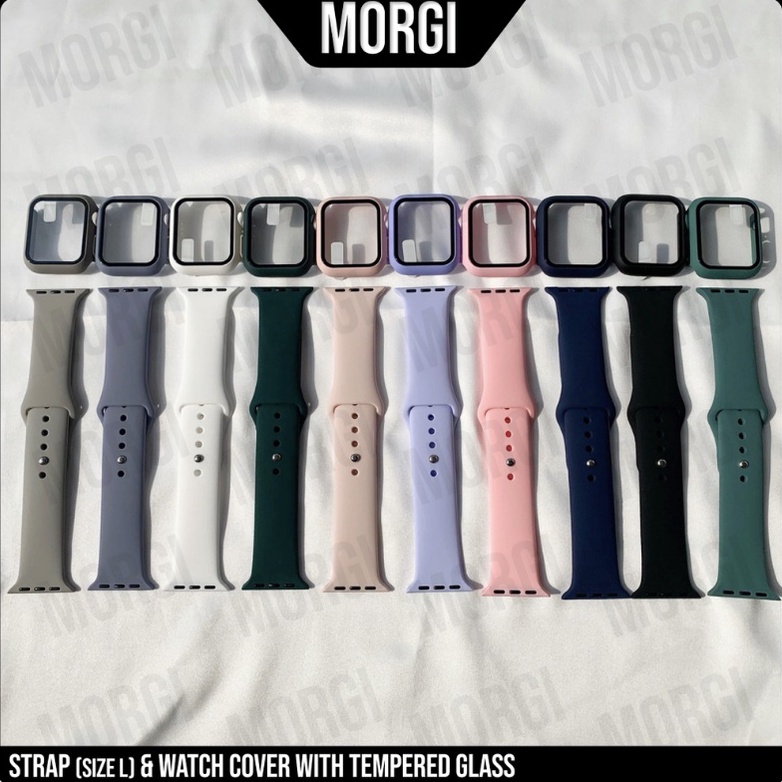 TREN TERBARU Tempered Glass Protector Untuk Apple Watch Cover + Strap Series 6 SE 5 4 3 2 1 40mm 44m