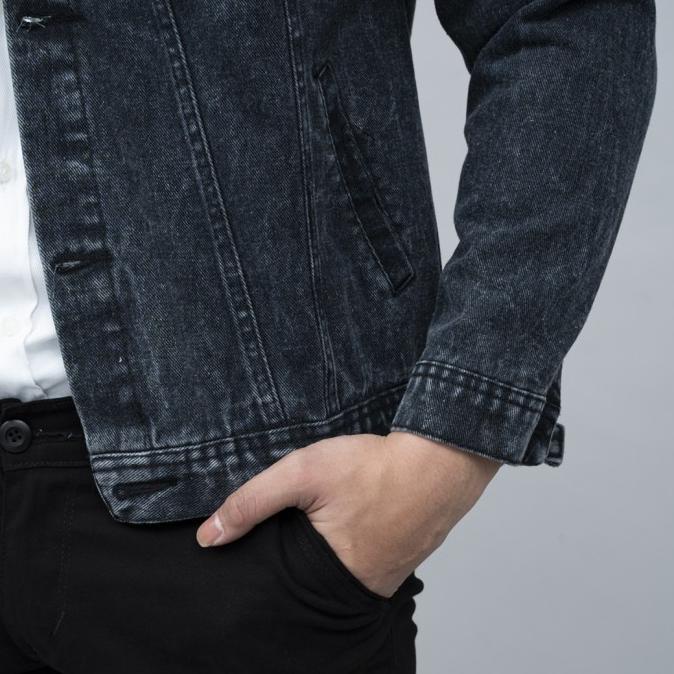 Jaket Jeans Pria Polos Tebal Dilan Jaket Denim Hitam Pudar Aa Limited Edition
