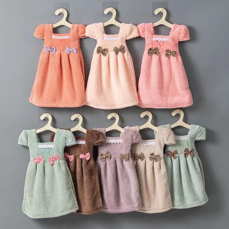 Kain lap tangan gantung 2 Pita Model Baju Free Hanger Lap Dapur Microfiber Lembut Import • MLP.13Jn2
