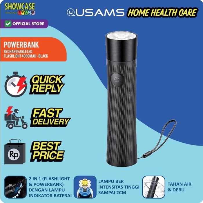 Powerbank Usams Power Bank Rechargeable Led Flashlight 4000Mah