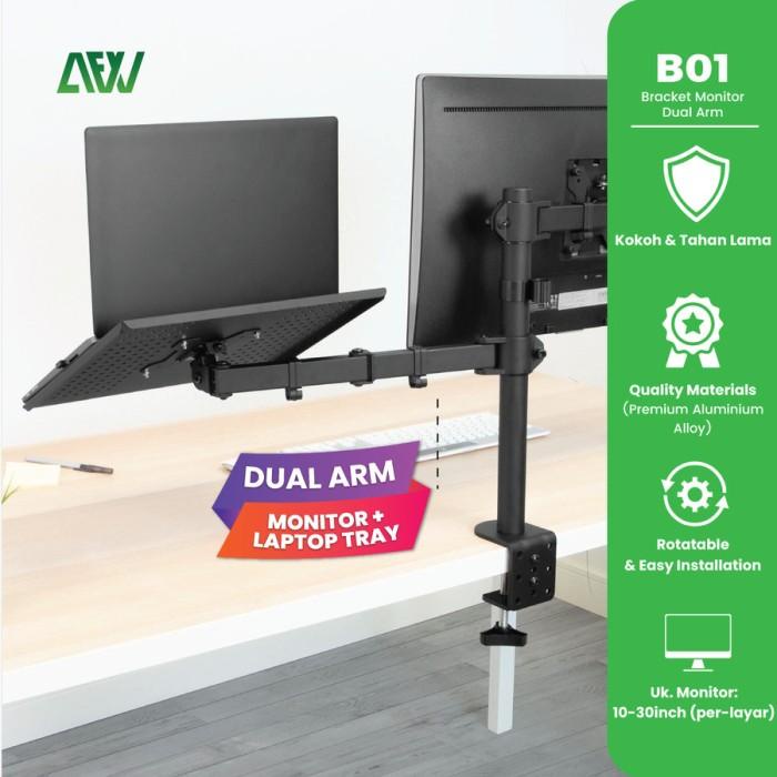 Bracket Monitor Dual Arm Monitor & Laptop Stand Afw - B01