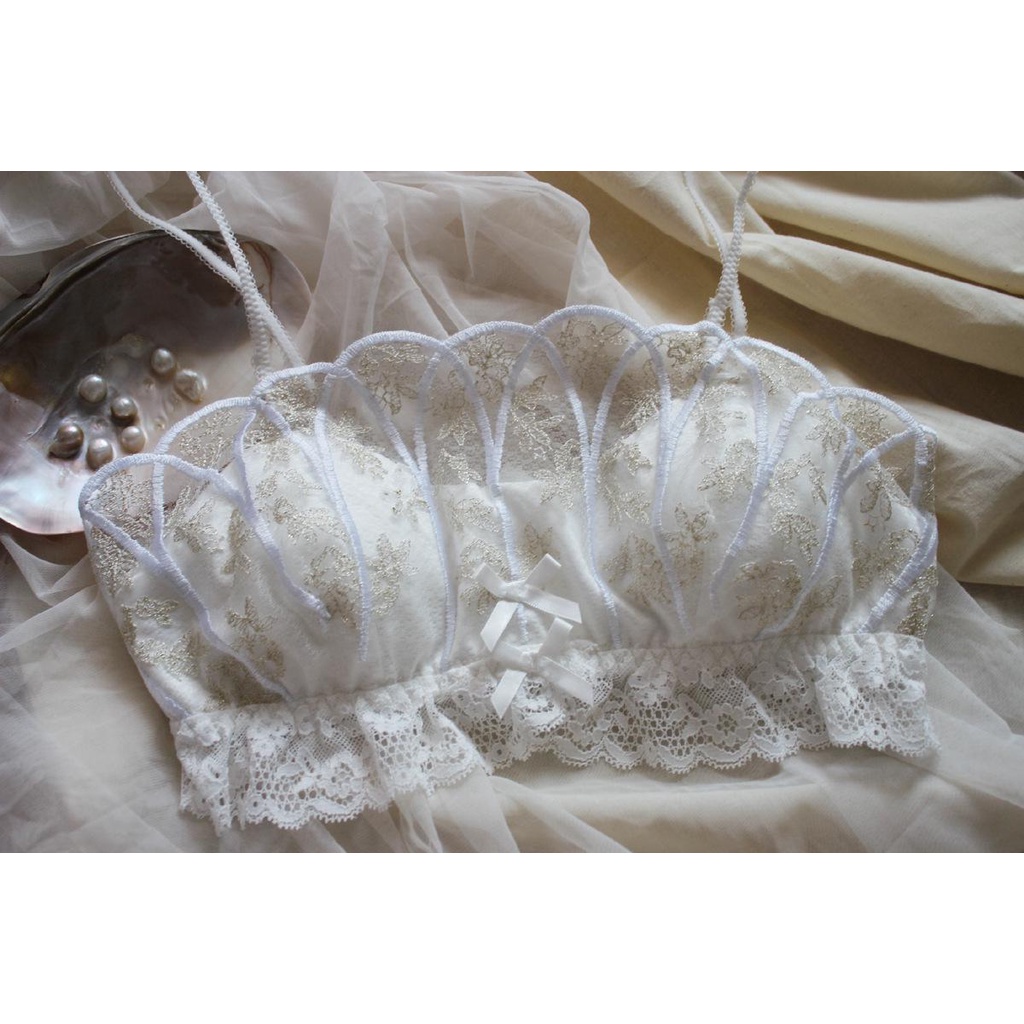 Pakaian dalam wanita retro renda renda bra dada kecil tanpa cincin baja mengatur bagian tipis dari b