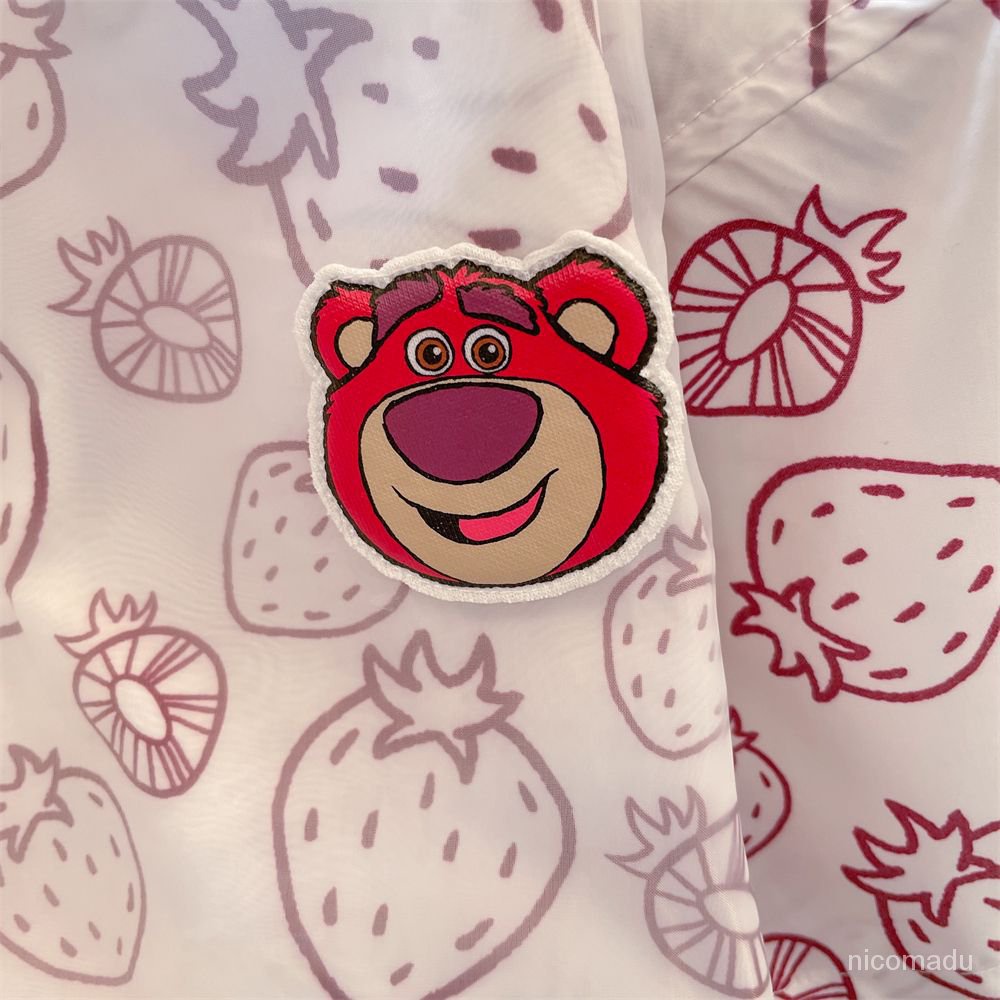 Nico##kemeja putih wanita lengan pendek/Kemeja lengan pendek wanita fullprint strawberry bear