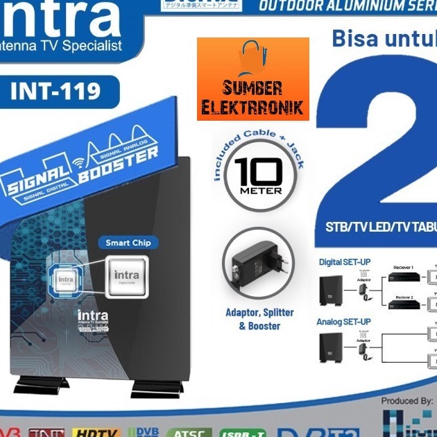 ☊✵ Antena Tv Digital Analog Indoor Outdoor intra INT-119 Led Terlaris