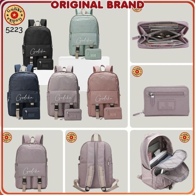 Gudika 5223 - Tas Ransel Laptop Usb Set Dompet Wanita Pria Import