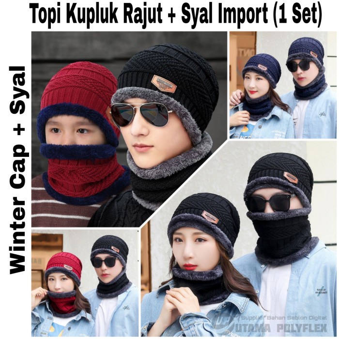 Topi Kupluk Dan Syal Rajut Unisex / Winter Hat And Scarf 1 Set