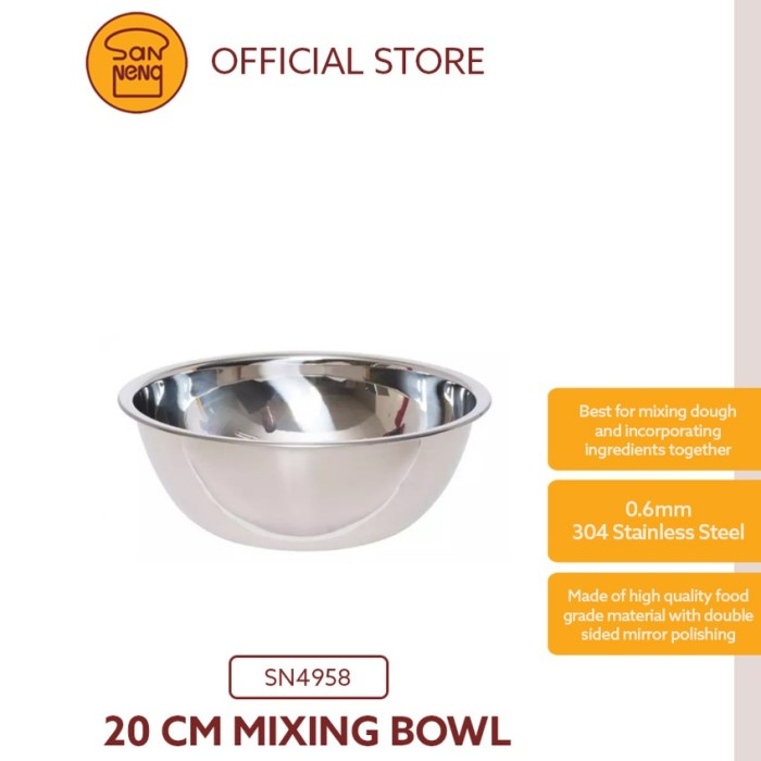 

Sanneng SN4958 - 20cm Stainless Steel 304 Mixing Bowl / Mangkok Adonan