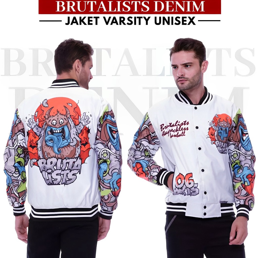 ৲ Jaket Varsity Pria Distro Baseball BRUTALIST DENIM Terbaru Kekinian Keren Original ㅂ