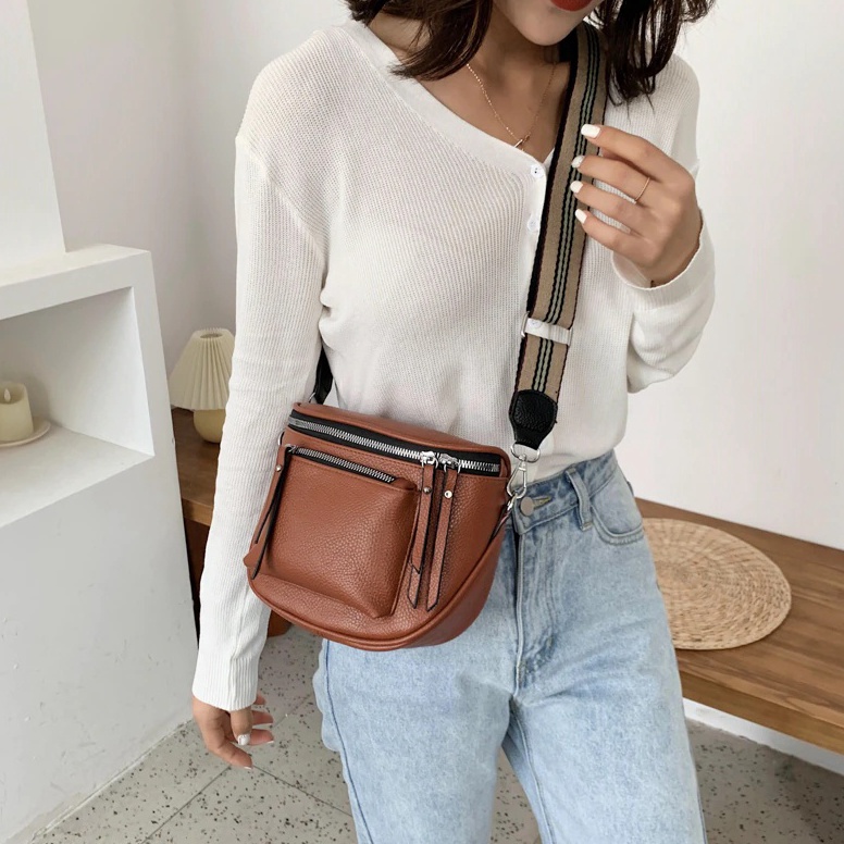 [PAK.14Jn23ᵟ] ZIE STORE11 Tas Wanita Tas pinggang Model Import Tas Waistbag Wanita kulit jeruk puti 