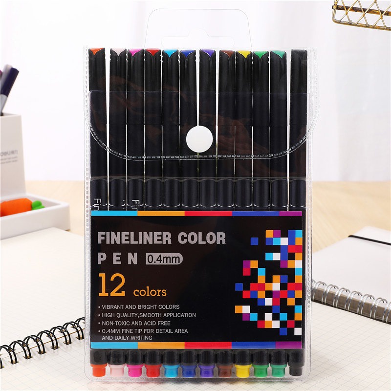 Gs8 Tlevino Pena Warna Drawing Pen Fine Point Art Watercolor 0.4mm 12 Color - TV4 - Multi-Color Or-i