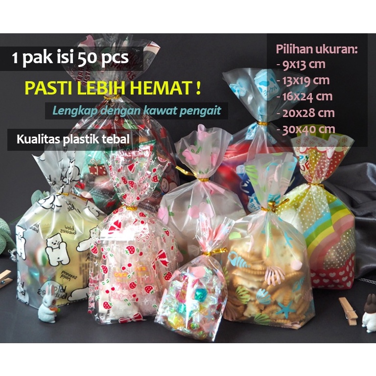 

EN71BC42 HX155 A [1pack = 50 pcs] Uk 13x19 / 16x24 / 20x28 cm Plastik OPP Bingkisan Souvenir Hadiah Snack Kue Permen Ulang Tahun Ultah Birthday Event 73