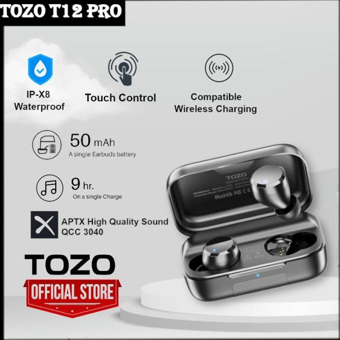Best Seller TOZO T12 TWS Wireless Earbuds Bluetooth Headset Wireless Charging IPX8