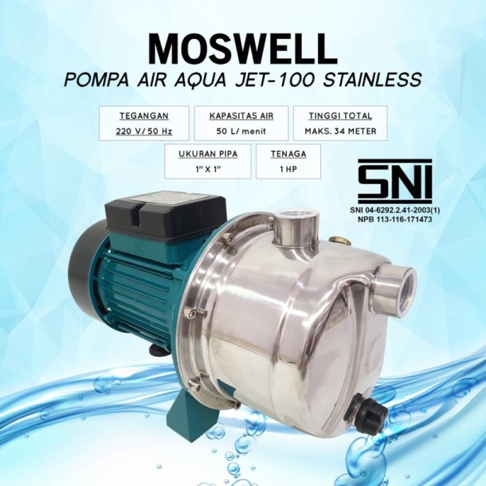 Terlaris Pump Moswell Aqua Jet 100 Pompa Air Semi Jet Stainless Steel