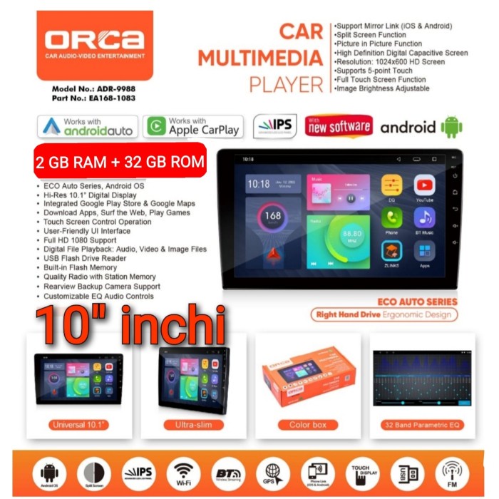 Best Seller Head Unit Android 10 Inch Orca Adr 9988 Dsp Android 10" Orca Terbaru