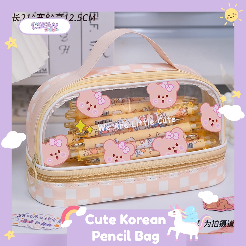 

PENCIL CASE ITAS BESAR PVC KOREAN CUTE PENCIL BAG 2 TINGKAT