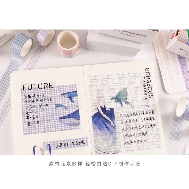 

6 ROLLS WASHI TAPE LETTICE CONTROL SERIES DECO MASKING TAPE JURNAL DIY SCRAPBOOK - 11
