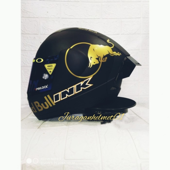 TERLARIS helm full face ink cl max paket ganteng black doff red bull