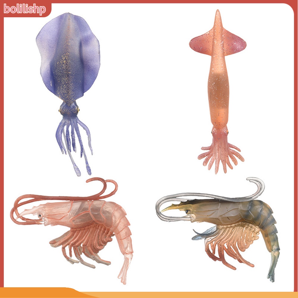 &lt;Bolilishp&gt; High Simulation Shrimp Squid Ocean Animal Model Figurine Table Decor Kids Toy