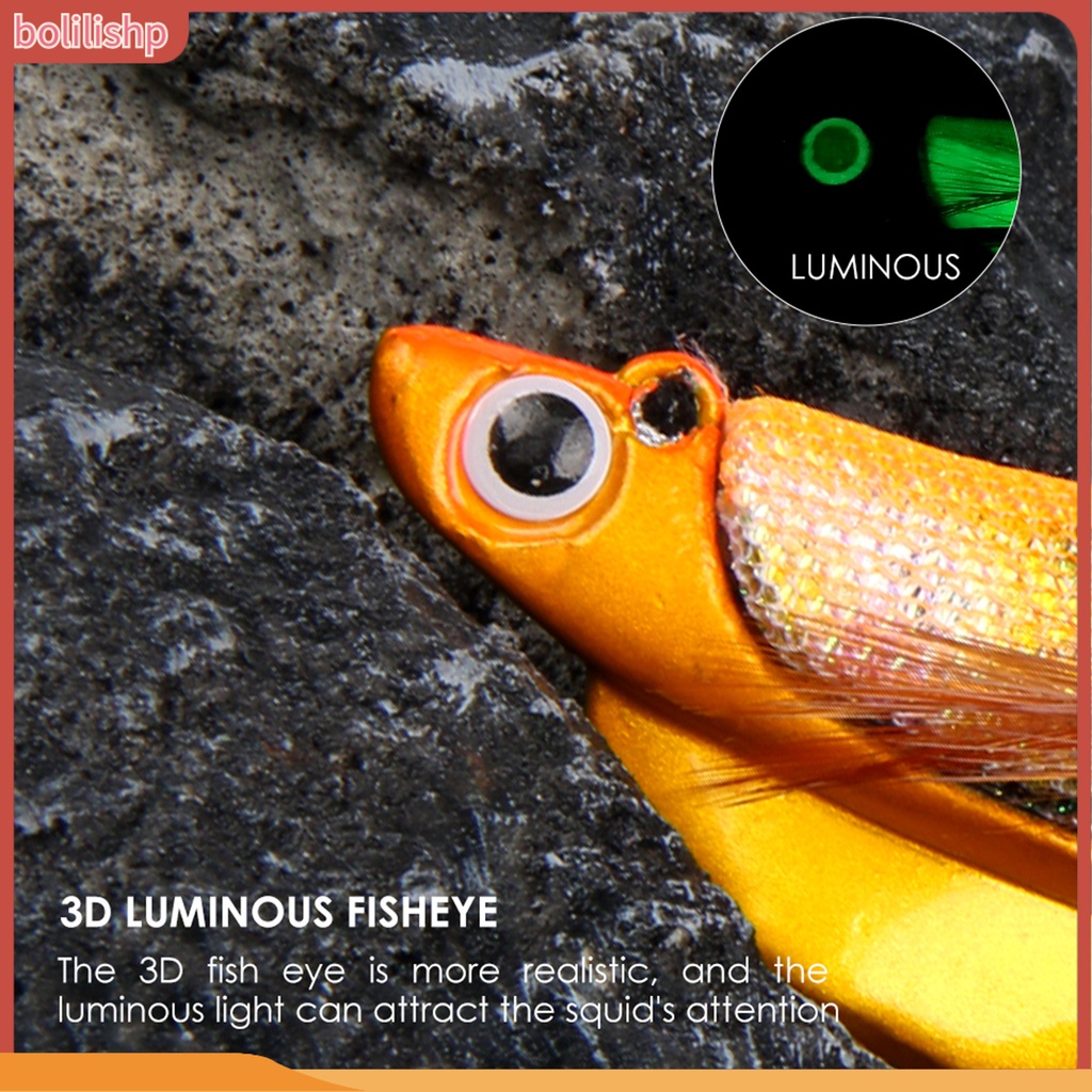 [Bolilishp] 40g 128mm Umpan Udang Kayu Luminous Tajam Kait 3D Mata Realistis Warna Cerah Fishing Tackle Universal Cumi Jig Hook Gurita Cuttlefish Buatan Memancing Umpan Untuk Memancing Di Laut