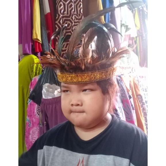New Aksesoris Kepala Bulu // Topi Bulu Adat Dayak // Irian Jaya Papua Anak
