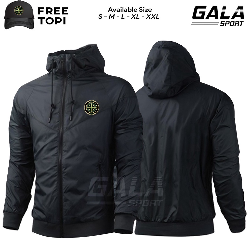 Mam39 JAKET STONE ISLAND PARASUT WATERPROOF BOLAK BALIK PRIA WANITIA SIZE S-XXL BONUS TOPI - JAKET O