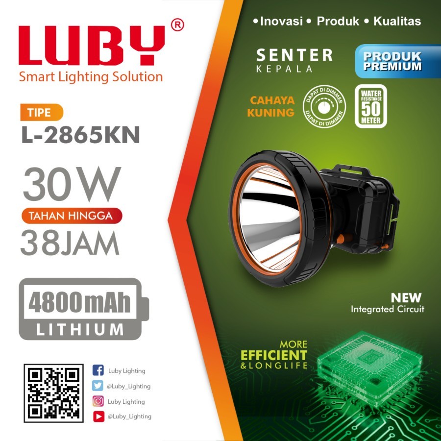 Senter Kepala Luby 30 Watt Body besar Specifikasi - LED super 30 W - Baterai Lithium 4800 MAH - Water resisten Tahan hujan , percikan air( tidak untuk menyelam ) - Lampu SOS ( Kedip ) - 3 Speed Low , High , SOS - Mengunakan IC yang terbaik - Body Besar se