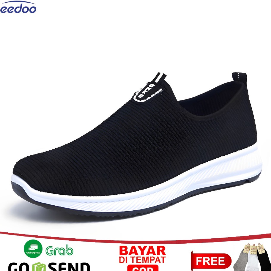 TERLARIS|| Leedoo Sepatu Pria Casual Slip On Shoes Tanpa Tali Hitam MC601