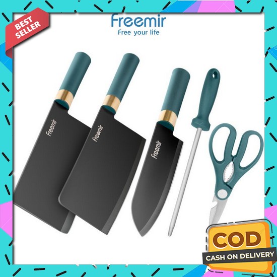 Pisau Tebal Cacah Tulang Dan Daging Tajam Dan Kuat - Peso Bahan Baja Freemir 5 Pcs Set Pisau Dapur P