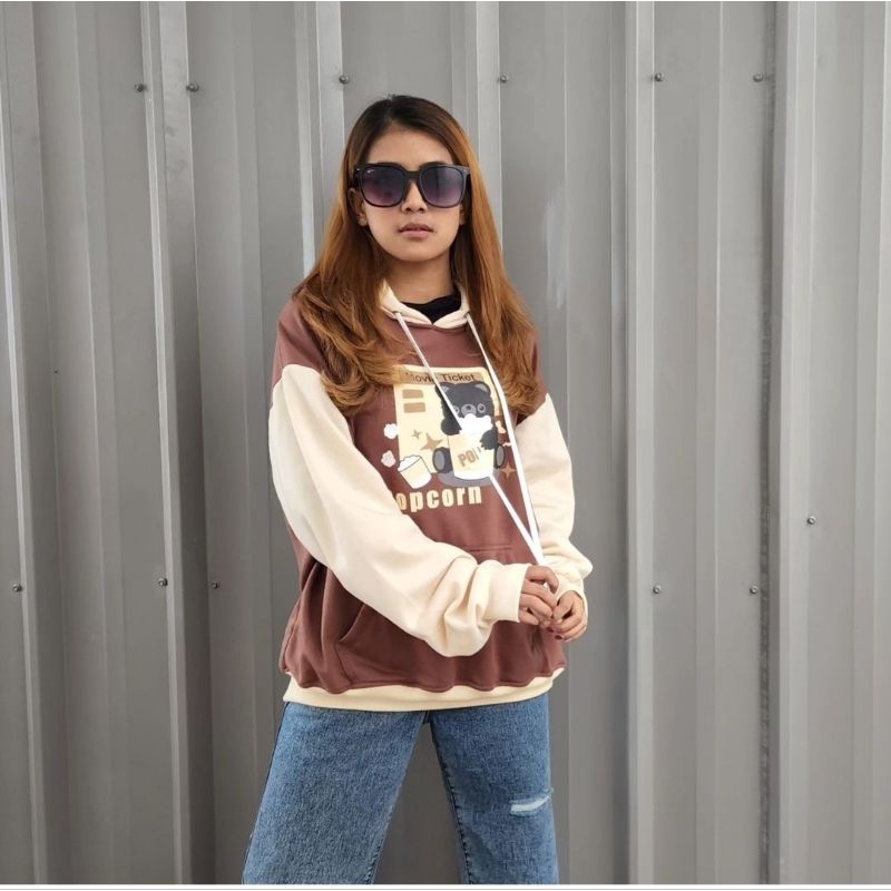 HOODIE SWEATER LUCU GAMBAR SABLON POPCORN | HOODIE SWEATER WANITA KOREAN STYLE | HOODIE HIGH PREMIUM DISTRO | SWEATSHIRT