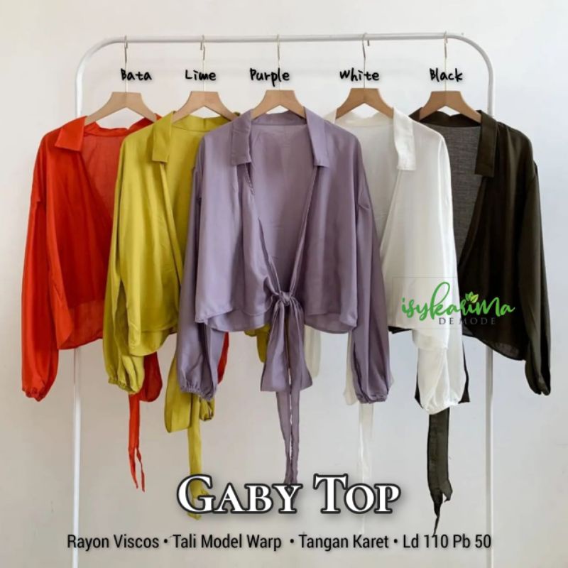Blouse cantik wanita kekinian katun rayon viscos tali model warp tangan karet gaby top by isykarima