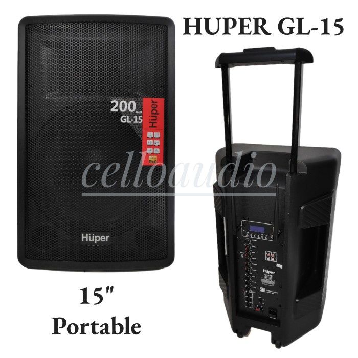 Speaker Portable Wireless 15" Huper Gl-15 Aktif Bluetooth Usb 15 Inch