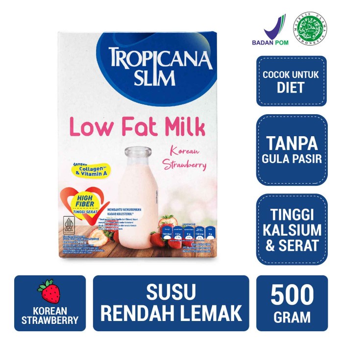 

Tropicana Slim Low Fat Milk Korean Strawberry 500gr Susu Kolagen