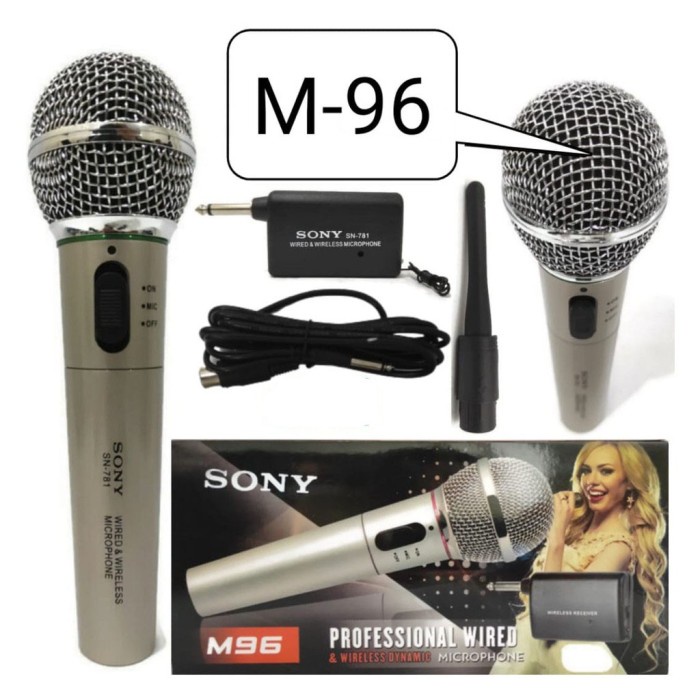 Microphone Sony M96 Mik Karaoke/Mikrofon/Mic Single Wireless dan Kabel