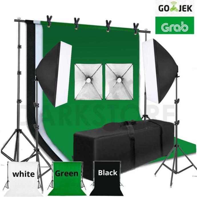 Paket Lighting Lampu Mini Studio Foto Background + Lampu Original