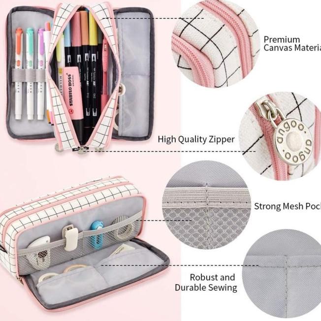 ANGOO KAWAII LARGE CAPACITY PENCIL CASE 3 COMPARTMENT POUCH PEN BAG