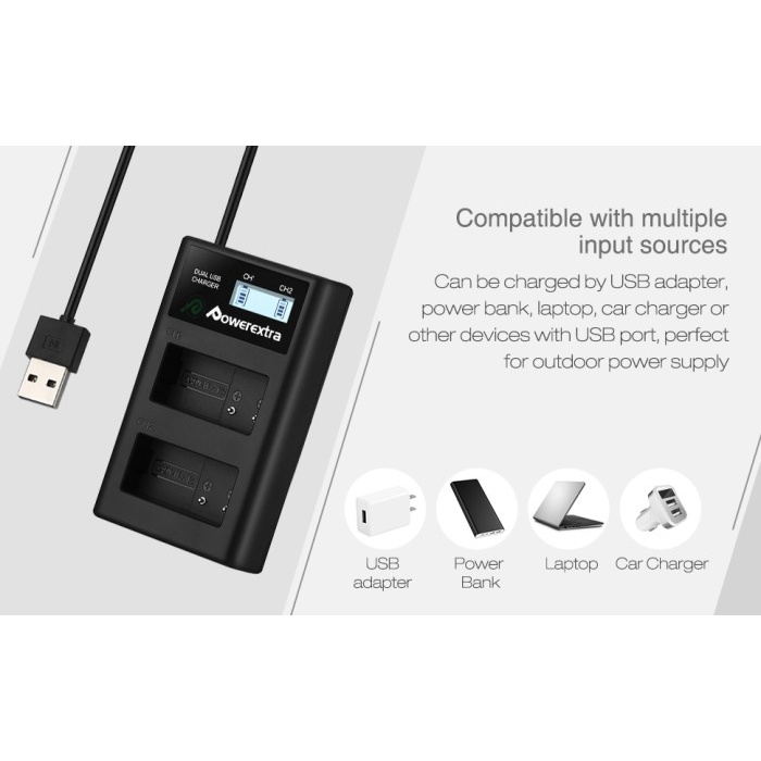 DISKON SPESIAL POWEREXTRA SMART DUAL USB CHARGER WITH LCD FOR PANASONIC DMW-BLC12 TERBARU