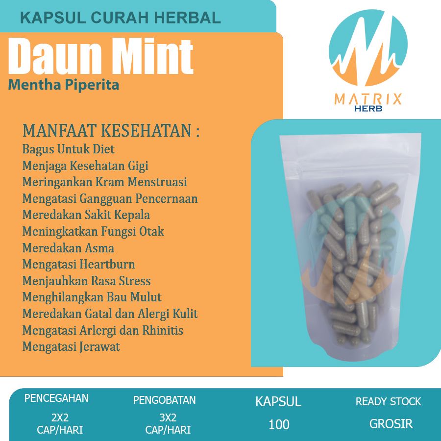 DAUN MINT 100 Kapsul Curah Herbal Diet Jerawat Fungsi Otak Stres Gigi