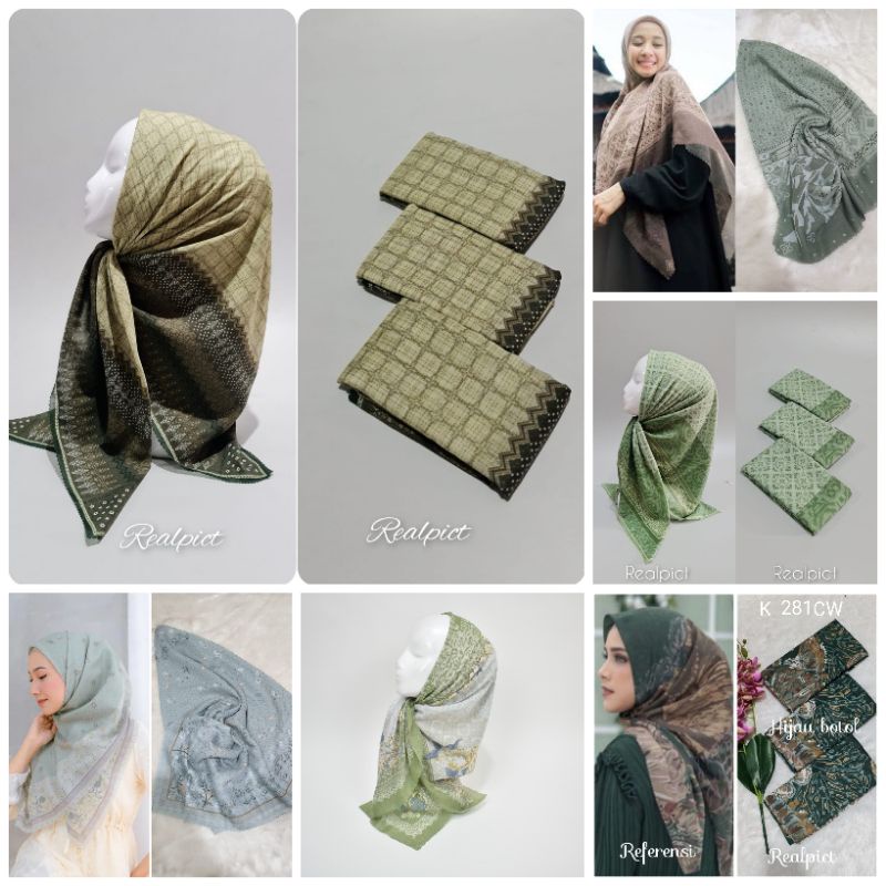 HIJAB SEGI EMPAT VOAL MOTIF WARNA HIJAU